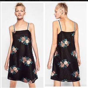 Zara Trafaluc Floral Embroidered Black Mesh Dress